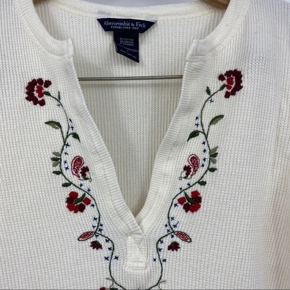 Abercrombie & Fitch vintage embroidered thermal crop top L 90's Y2K - Picture 5 of 7
